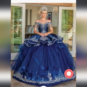 Quinceañera Gown (2 in 1) dress - Navy Blue and Silver